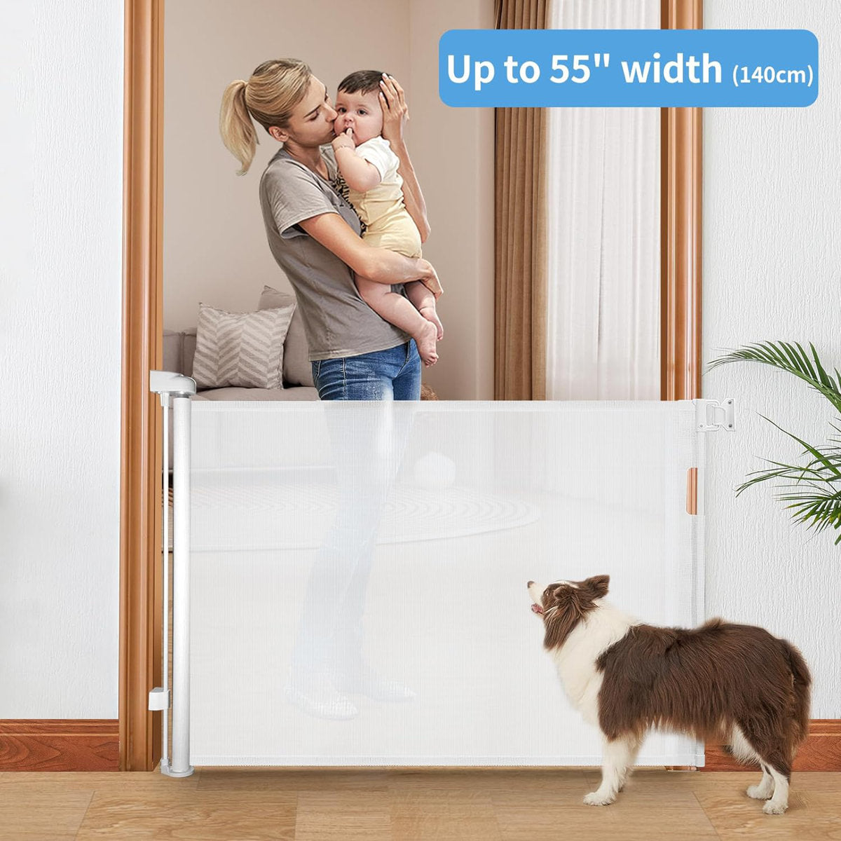 55"/71"W Retractable Baby Gate Mesh Safety Gates for Stairs Doorways Pet Gate Indoor/Outdoor