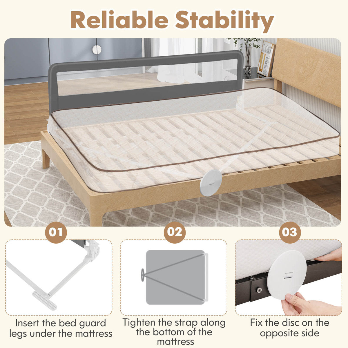 Crib Side Rails Create a seamless and secure area for your kid with this 71" long bed rail!