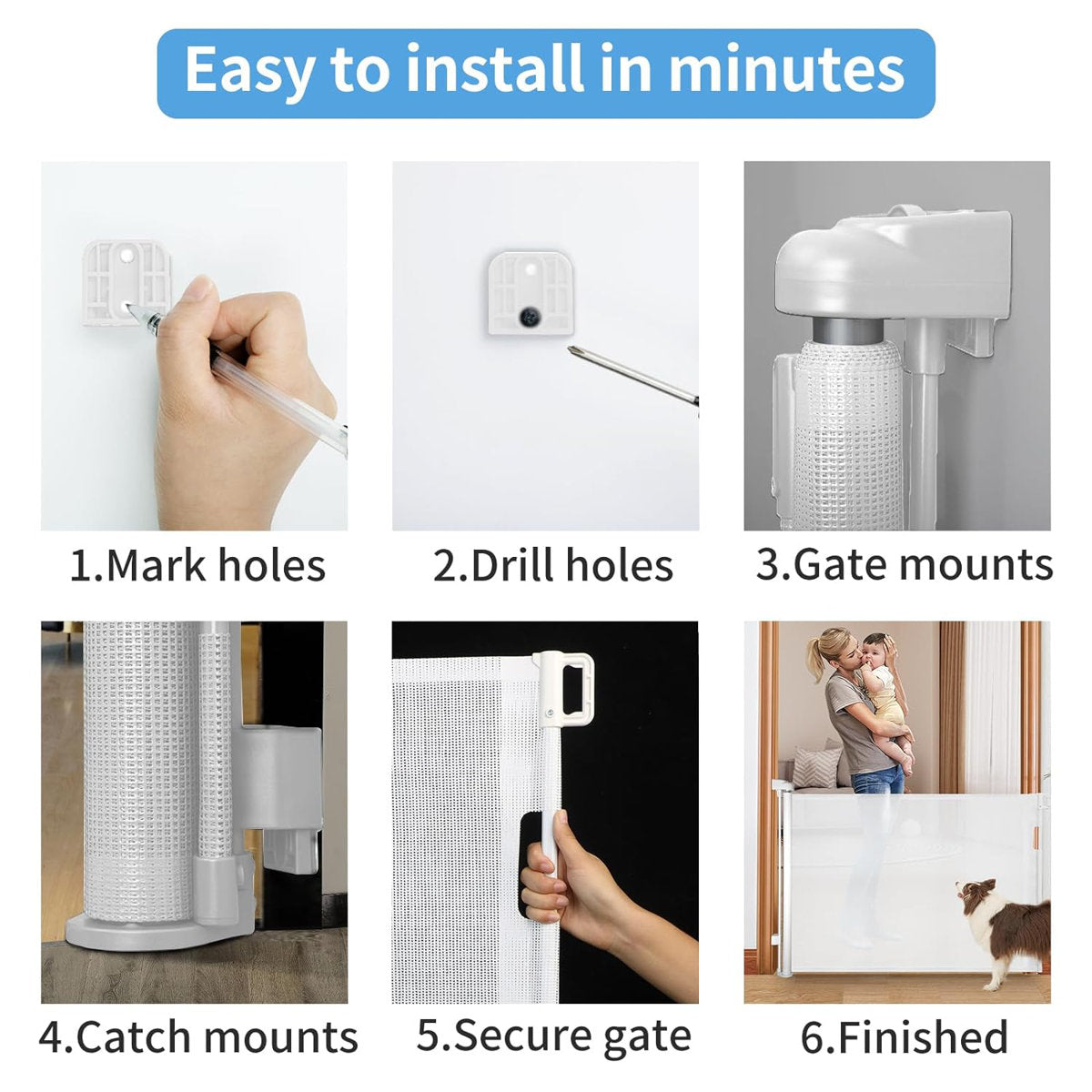 55"/71"W Retractable Baby Gate Mesh Safety Gates for Stairs Doorways Pet Gate Indoor/Outdoor