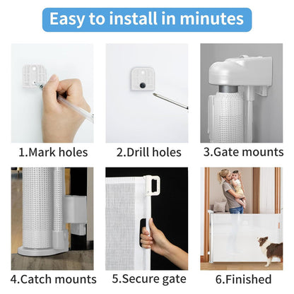 55"/71"W Retractable Baby Gate Mesh Safety Gates for Stairs Doorways Pet Gate Indoor/Outdoor