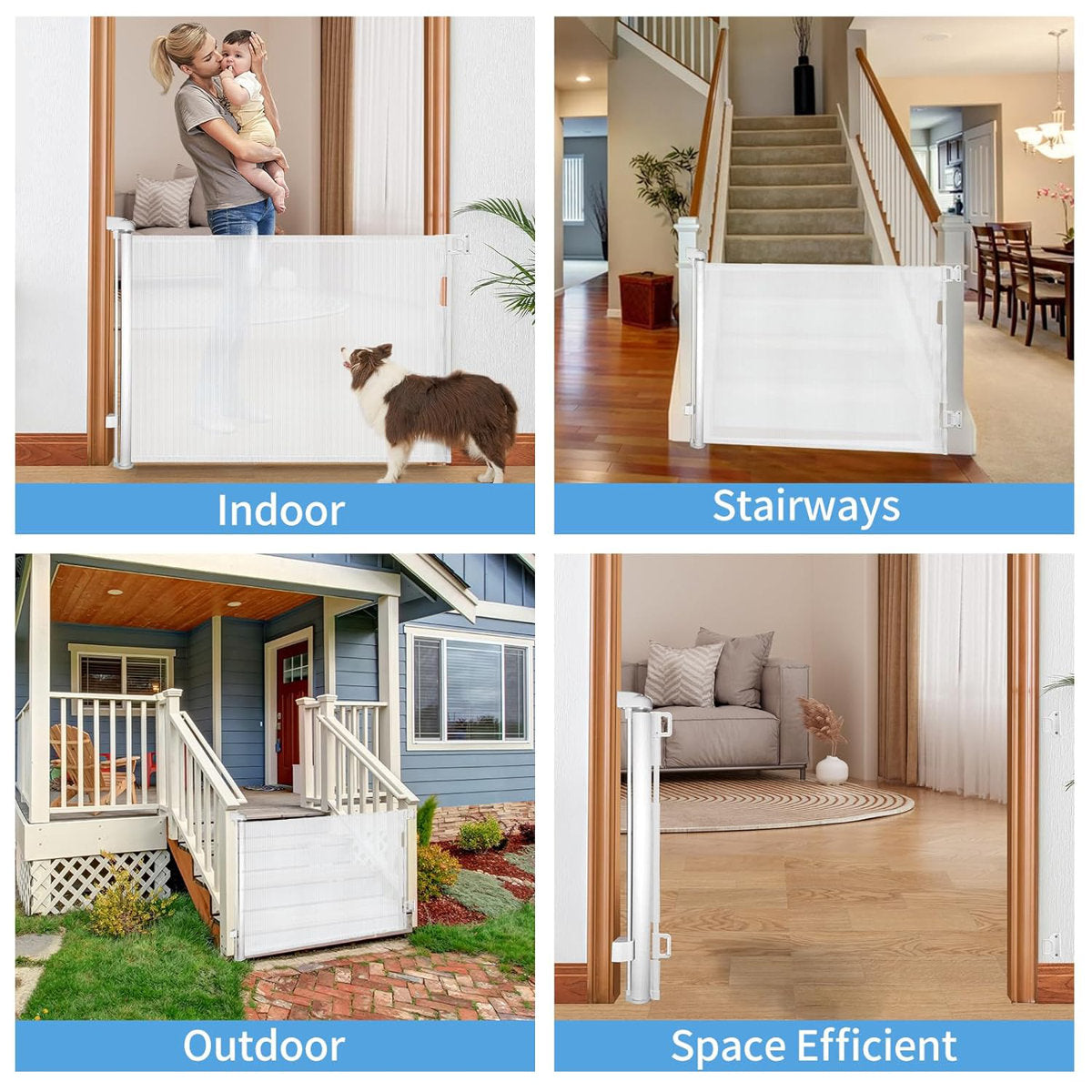 55"/71"W Retractable Baby Gate Mesh Safety Gates for Stairs Doorways Pet Gate Indoor/Outdoor
