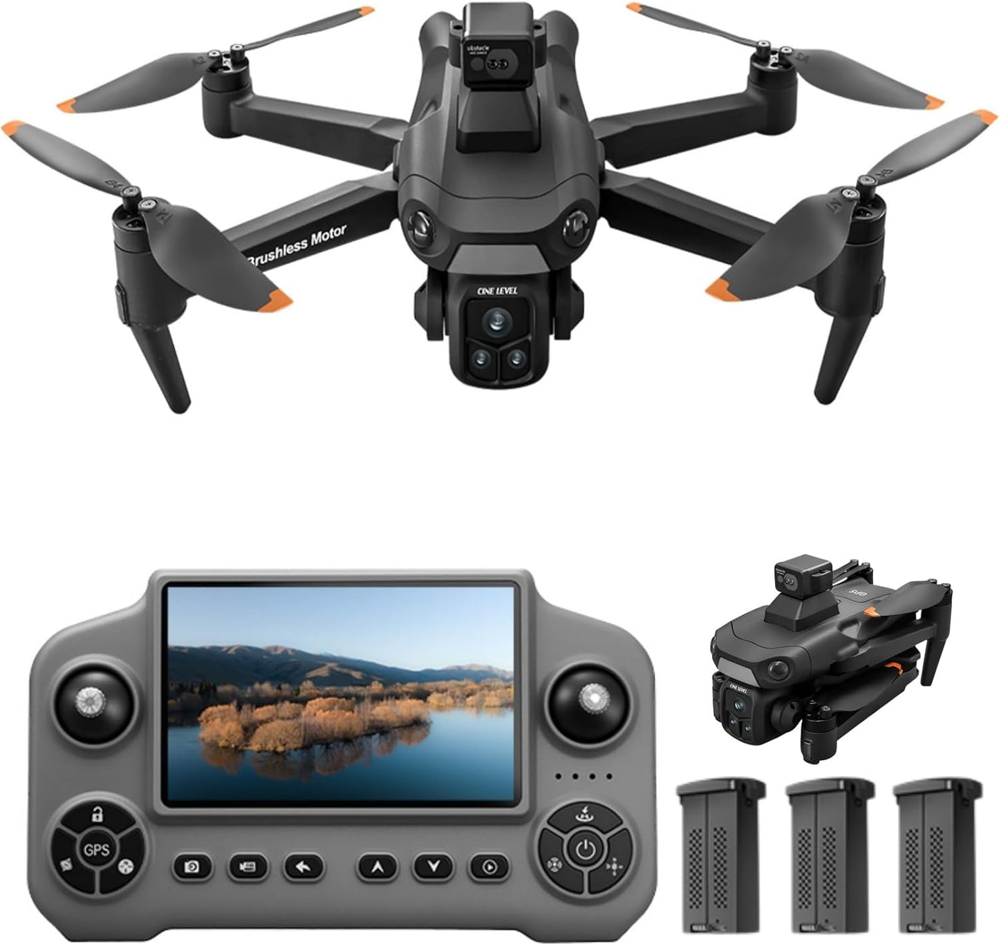 Drones with Camera for Adults 4K, Under 249g Foldable Quadcopter, 8k Camera Drone with large screen controler and GPS Auto Return, Follow Me, Easy for Beginners,3 batteries (Dark Gray)