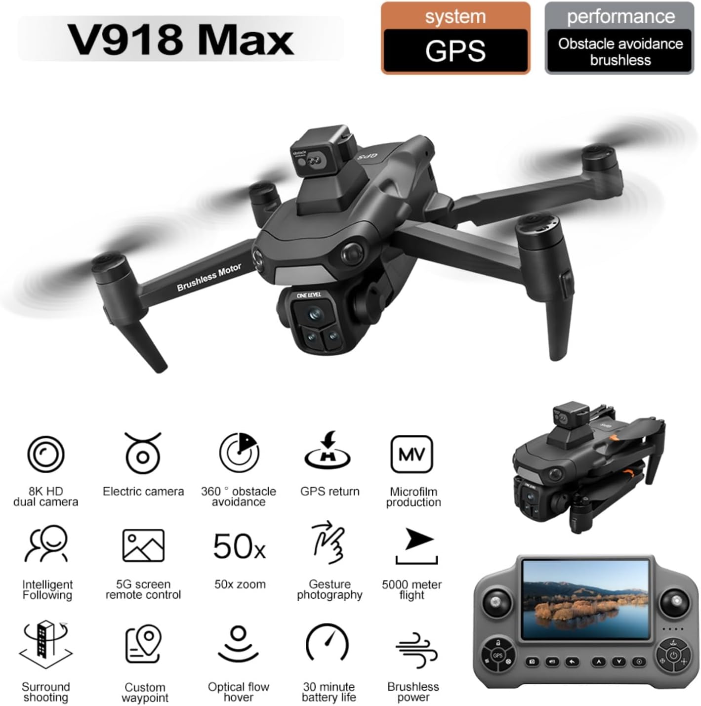 Drones with Camera for Adults 4K, Under 249g Foldable Quadcopter, 8k Camera Drone with large screen controler and GPS Auto Return, Follow Me, Easy for Beginners,3 batteries (Dark Gray)