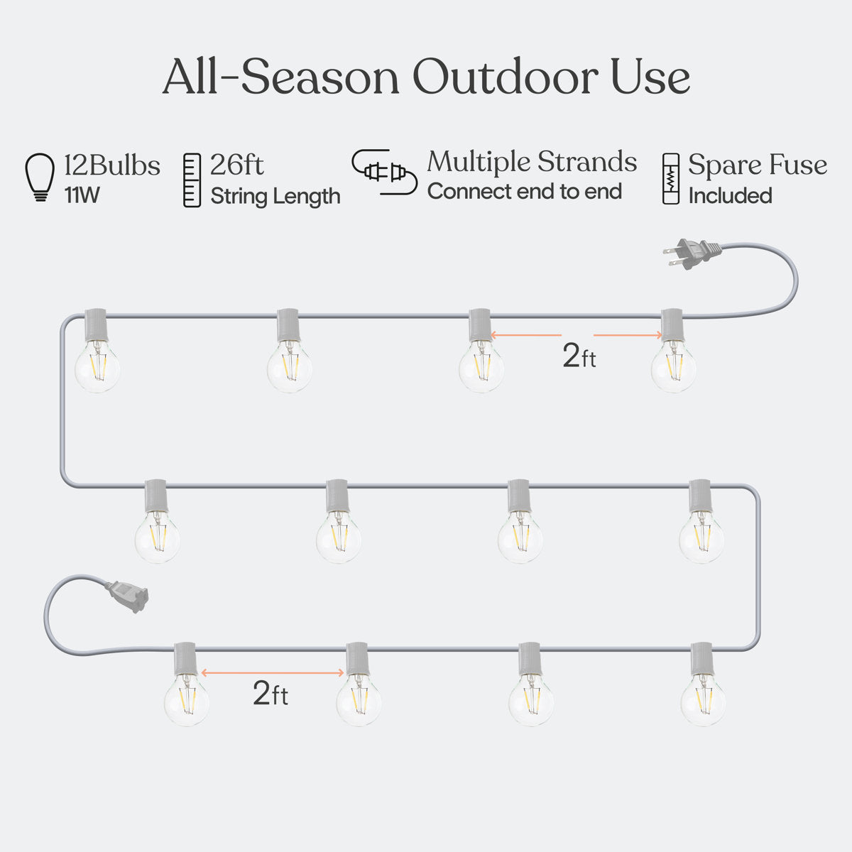 Ambience Pro 26 ft. Plug-In Outdoor Patio LED String Lights with 12 Soft White G40 Globe Bulbs
