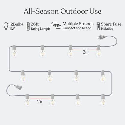 Ambience Pro 26 ft. Plug-In Outdoor Patio LED String Lights with 12 Soft White G40 Globe Bulbs
