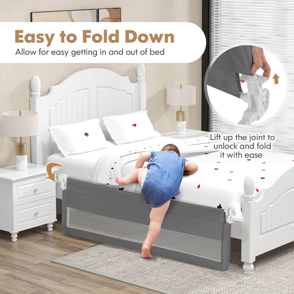 Crib Side Rails Create a seamless and secure area for your kid with this 71" long bed rail!