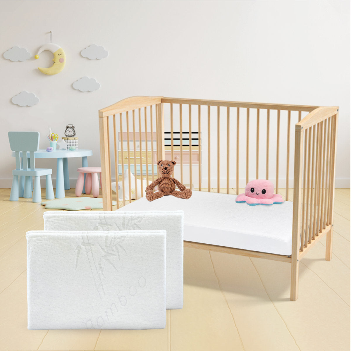 Waterproof Bamboo Rayon Crib Mattress Pad 2 pack Aishi (Set of 2)