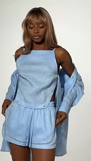Linen Blend Rhinestone Accent Three-Piece Matching Set