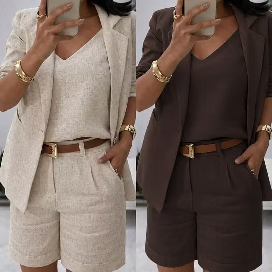 Linen Suit Shorts Three-Piece Set