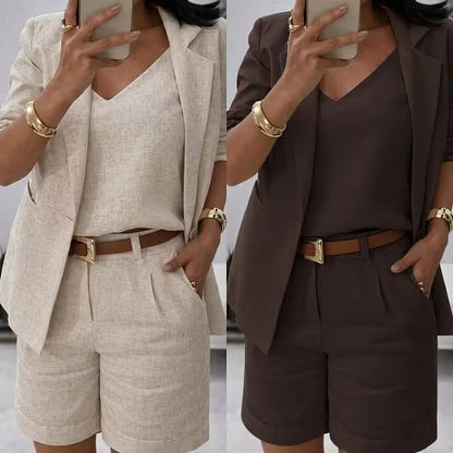 Linen Suit Shorts Three-Piece Set