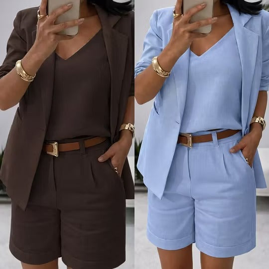 Linen Suit Shorts Three-Piece Set