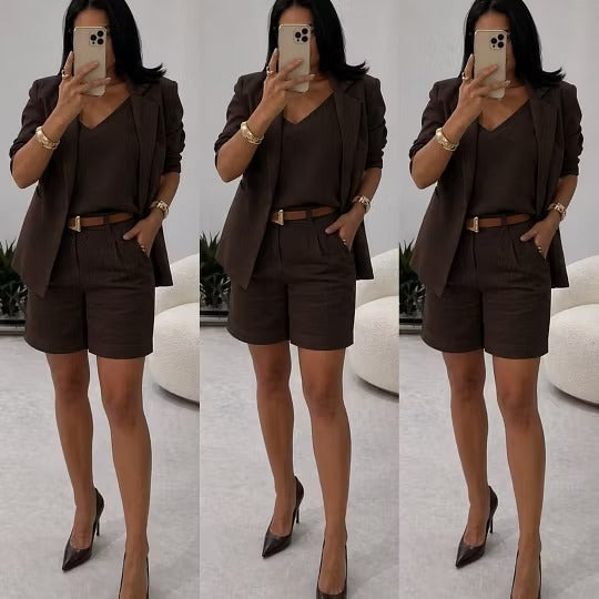 Linen Suit Shorts Three-Piece Set