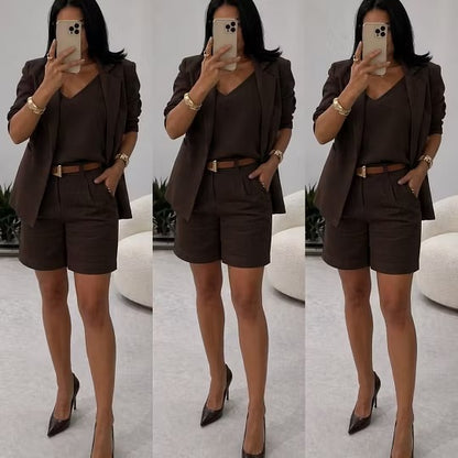 Linen Suit Shorts Three-Piece Set