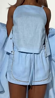 Linen Blend Rhinestone Accent Three-Piece Matching Set
