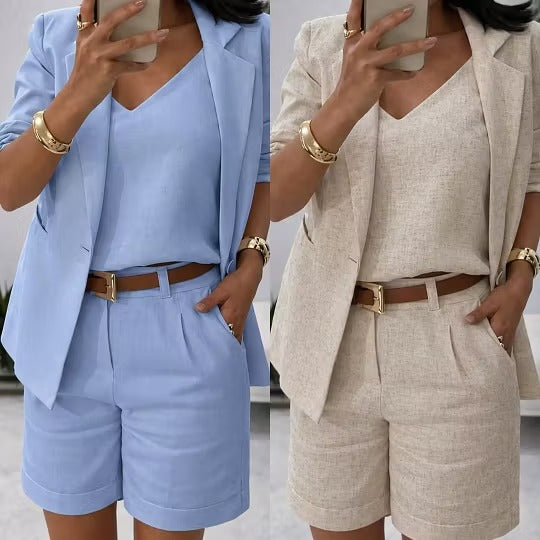 Linen Suit Shorts Three-Piece Set