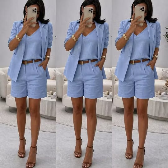 Linen Suit Shorts Three-Piece Set