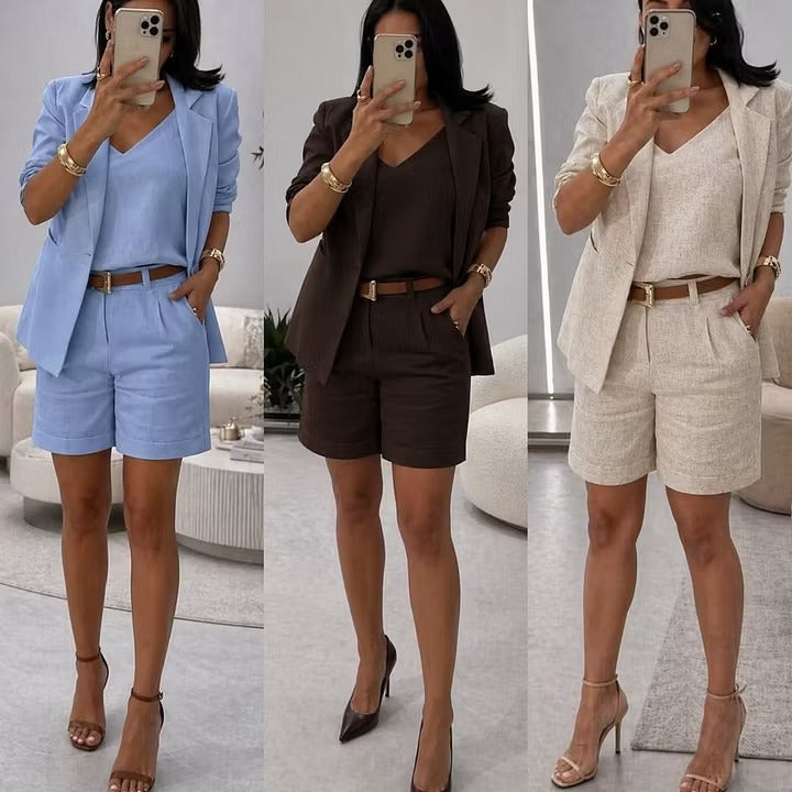 Linen Suit Shorts Three-Piece Set