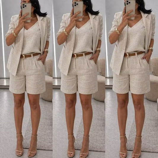 Linen Suit Shorts Three-Piece Set