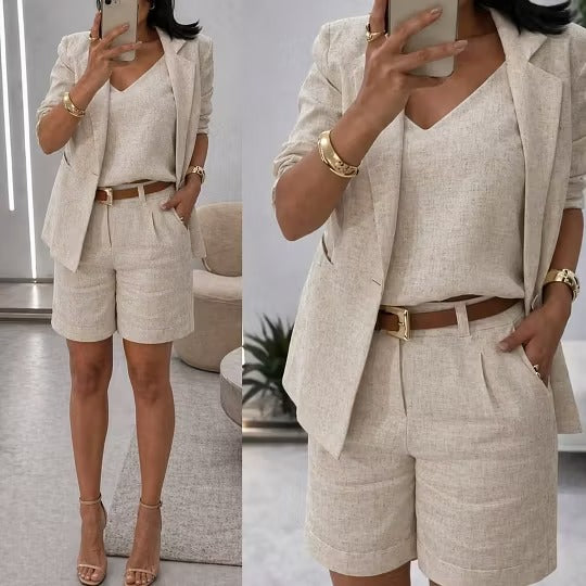 Linen Suit Shorts Three-Piece Set