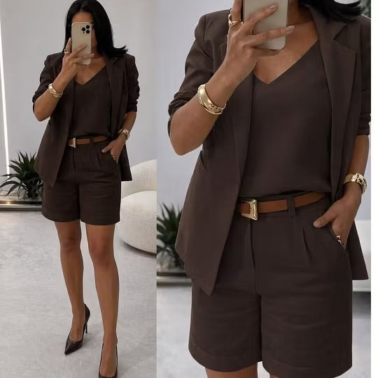 Linen Suit Shorts Three-Piece Set