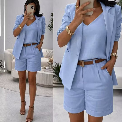 Linen Suit Shorts Three-Piece Set